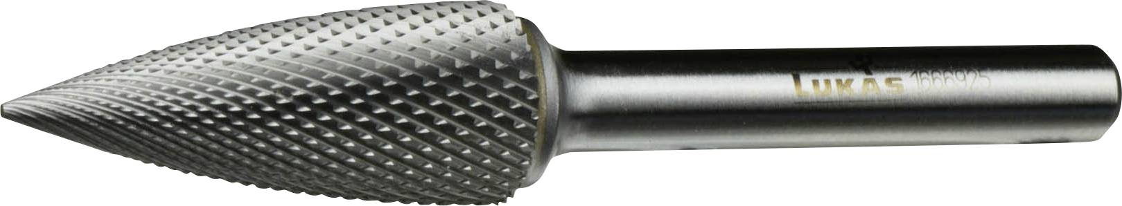 Carbide rotary burr with a cone shape and textured surface, designed for cutting or shaping materials in industrial applications.