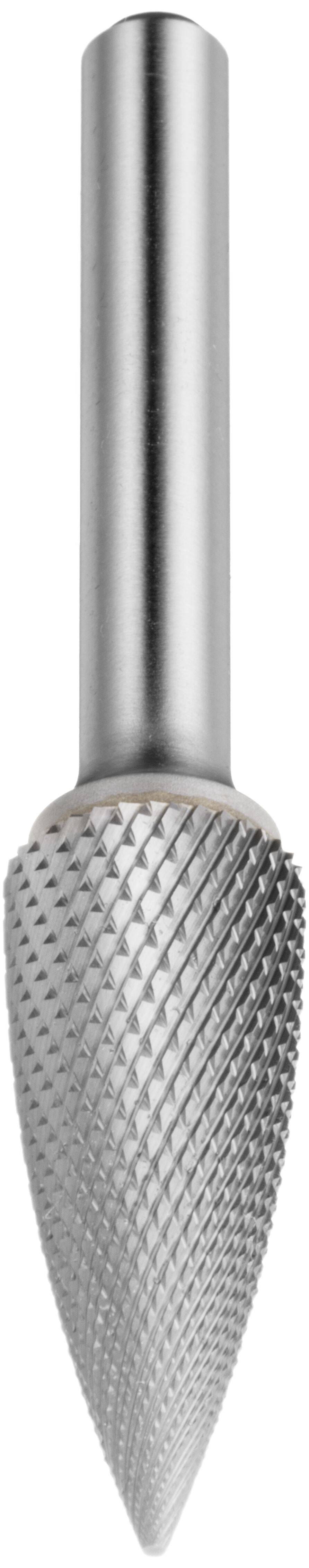 A conical-shaped rotary burr tool with a textured surface, typically used for metalworking or wood carving, shown on a white background.