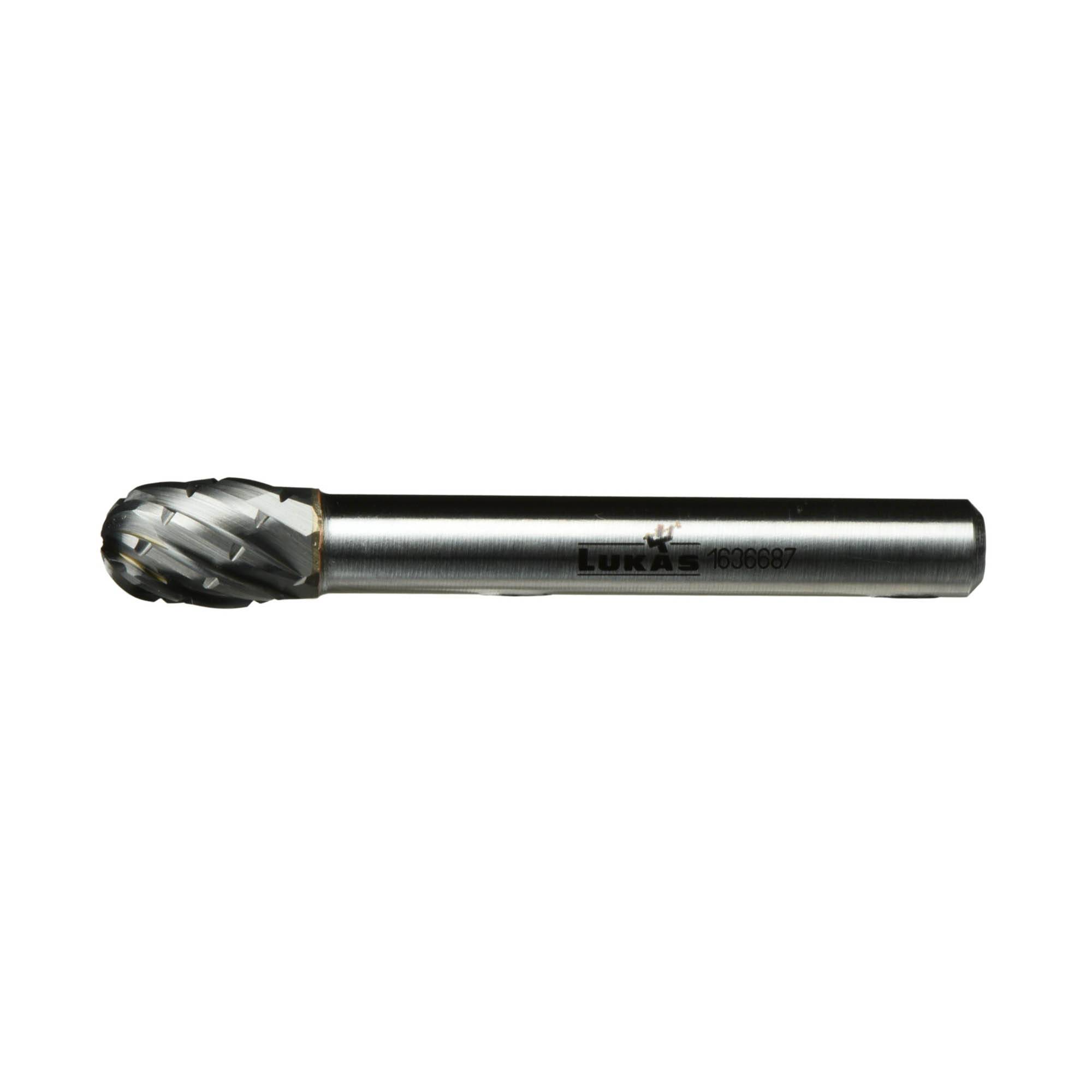 A cylindrical metal tool with a spiral cutting head, likely a milling cutter or drill bit, typically used in machining operations.