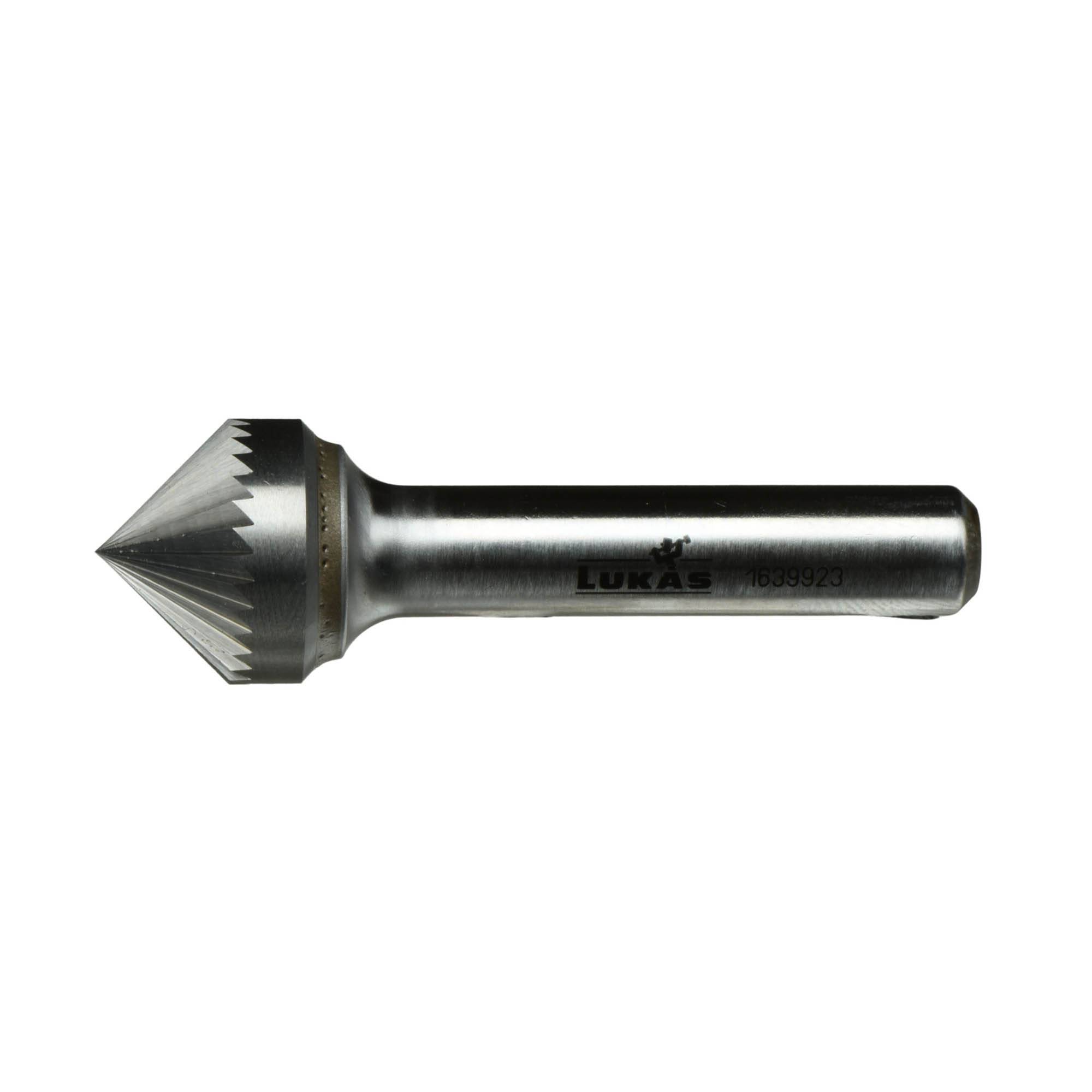 A conical metal drilling tool with a serrated tip, designed for precision cutting and shaping in industrial and DIY applications.