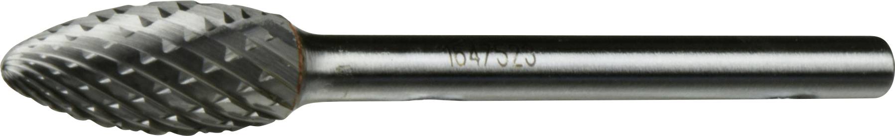A cylindrical metal rotary burr with a silver, textured cutting head and smooth shank, typically used for grinding or shaping materials.