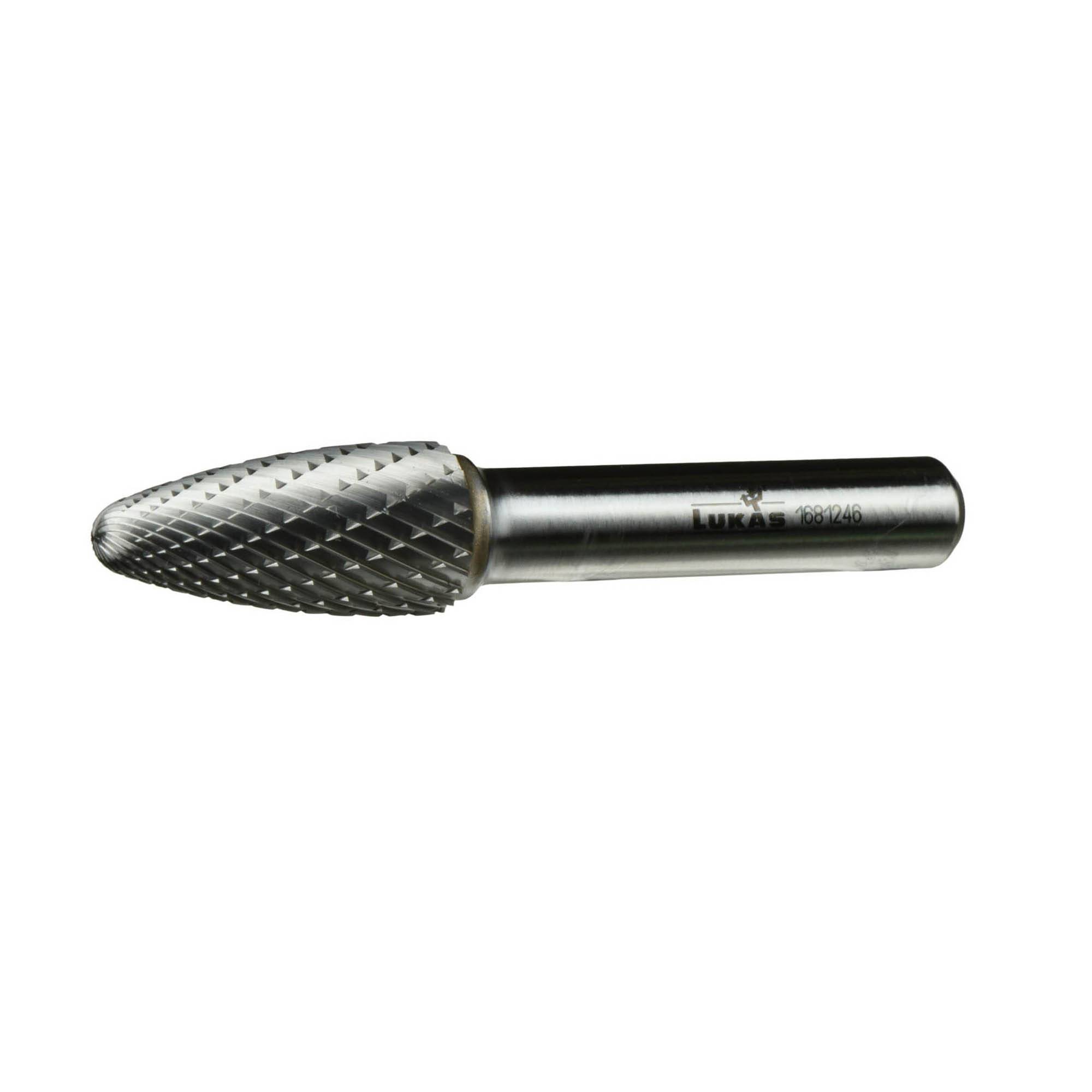 A cylindrical metal rotary file with a textured, tapered head used for cutting, shaping, and material removal in industrial applications.