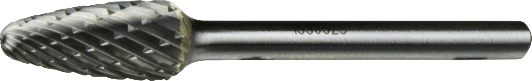 A cylindrical tungsten carbide burr with a rounded end, featuring spiral teeth for cutting, typically used in grinding and shaping materials.
