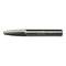 A metallic rotary burr with a tapered tip, featuring a textured cutting surface, used for shaping and cutting materials.