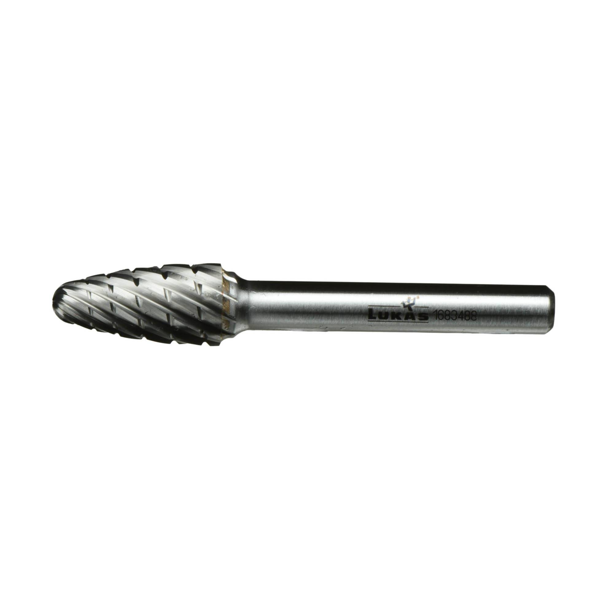 A silver cylindrical rotary burr with a spiral cutting pattern, primarily used for shaping and grinding metal surfaces.