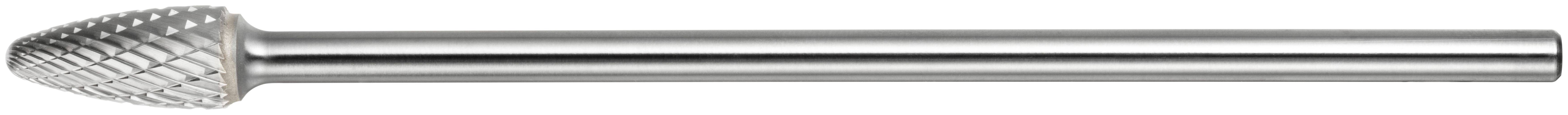 A silver cylindrical burr tool with a round, textured cutting head designed for shaping or carving materials like metal or wood.
