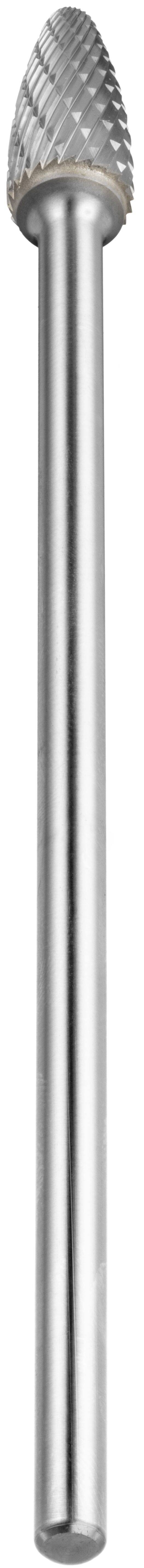 A cylindrical metal rotary tool with a textured, conical tip for grinding or shaping materials.