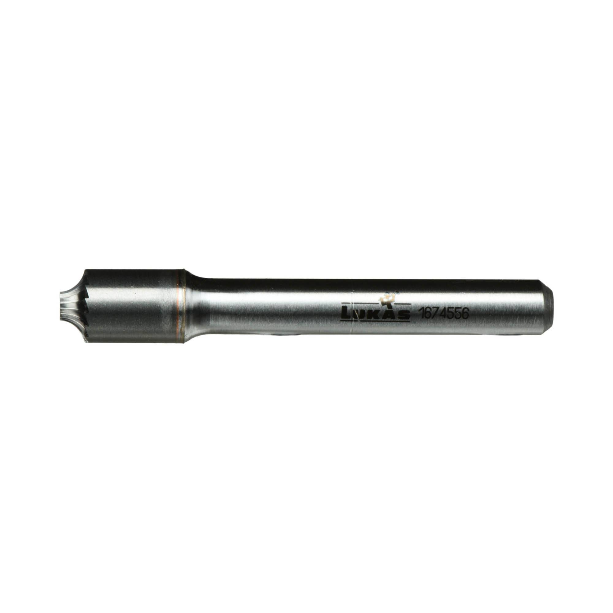 A silver drill bit with a sharp, pointed tip and a cylindrical shank. It is designed for precise drilling or cutting tasks.