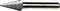 A silver, conical-shape burr cutter with spiral grooves for metalworking.