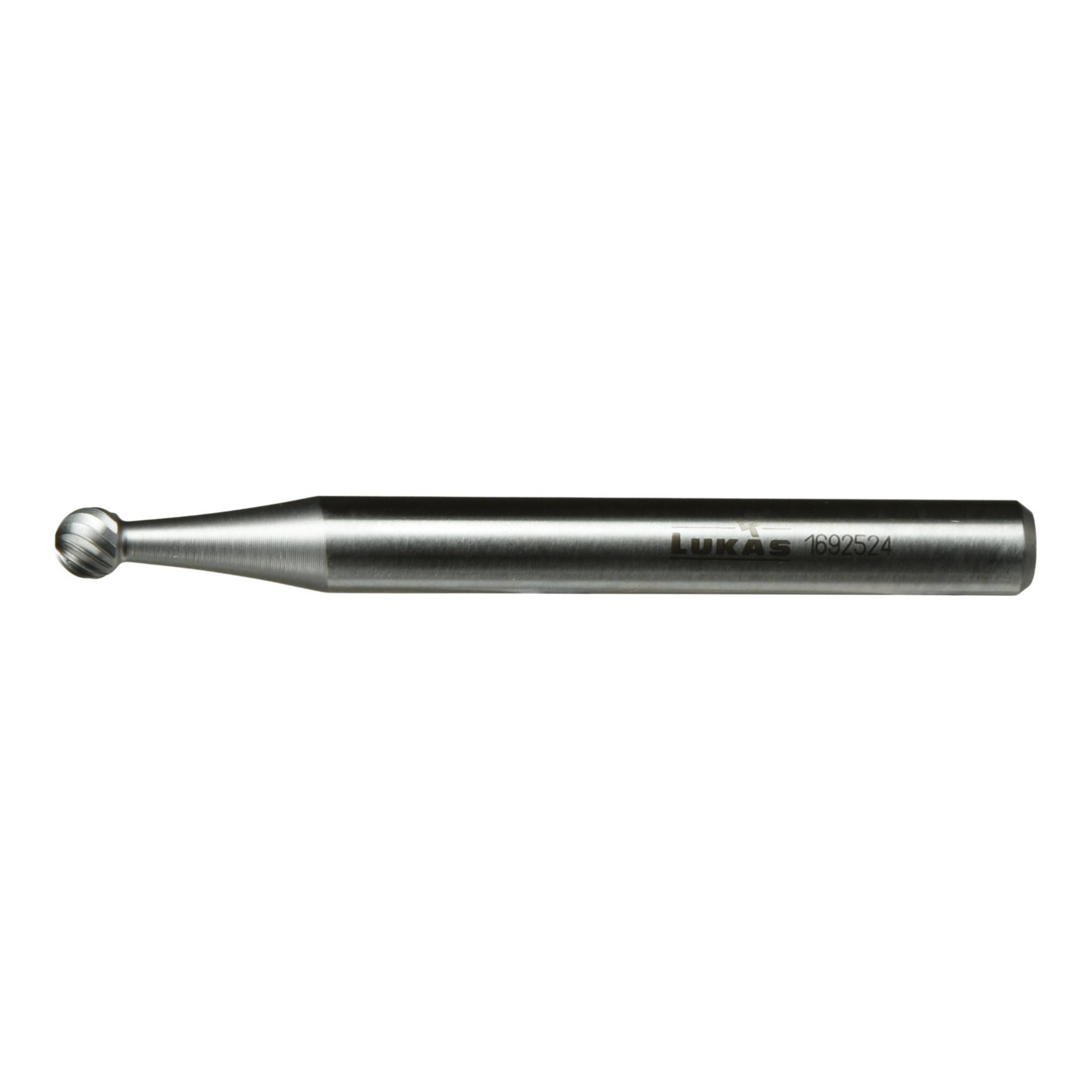 A metallic burr with a spherical tip, used for precise material removal in machining or engraving tasks.