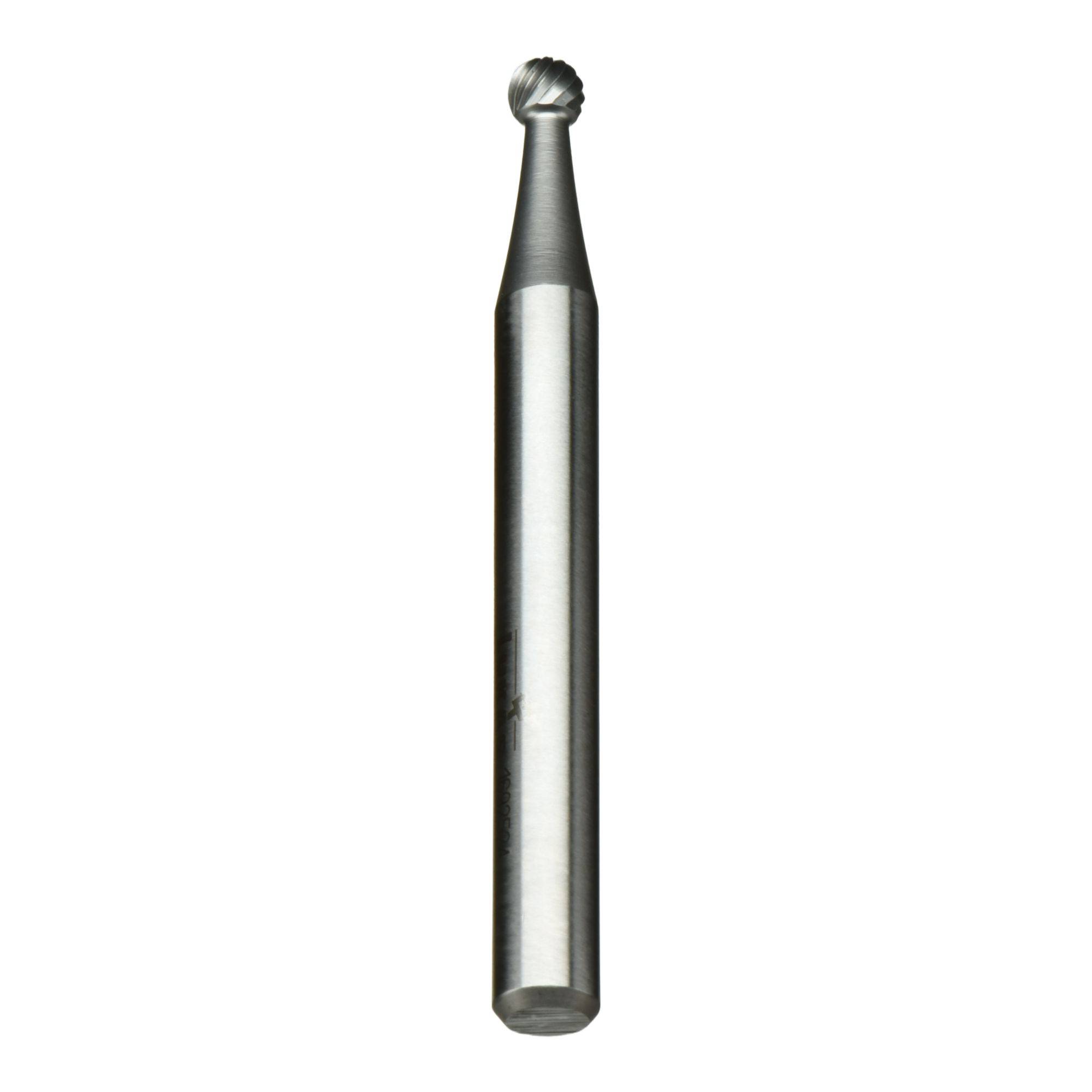 A metal rotary tool bit with a round, textured end, commonly used for engraving or surface detailing in construction or crafting work.