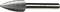 A metal rotary burr with a conical shape and sharp cutting edges designed for precision grinding and shaping of metal surfaces.