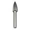 A silver rotary burr tool with a tapered, ridged cutting head designed for shaping and smoothing materials like metal or wood.