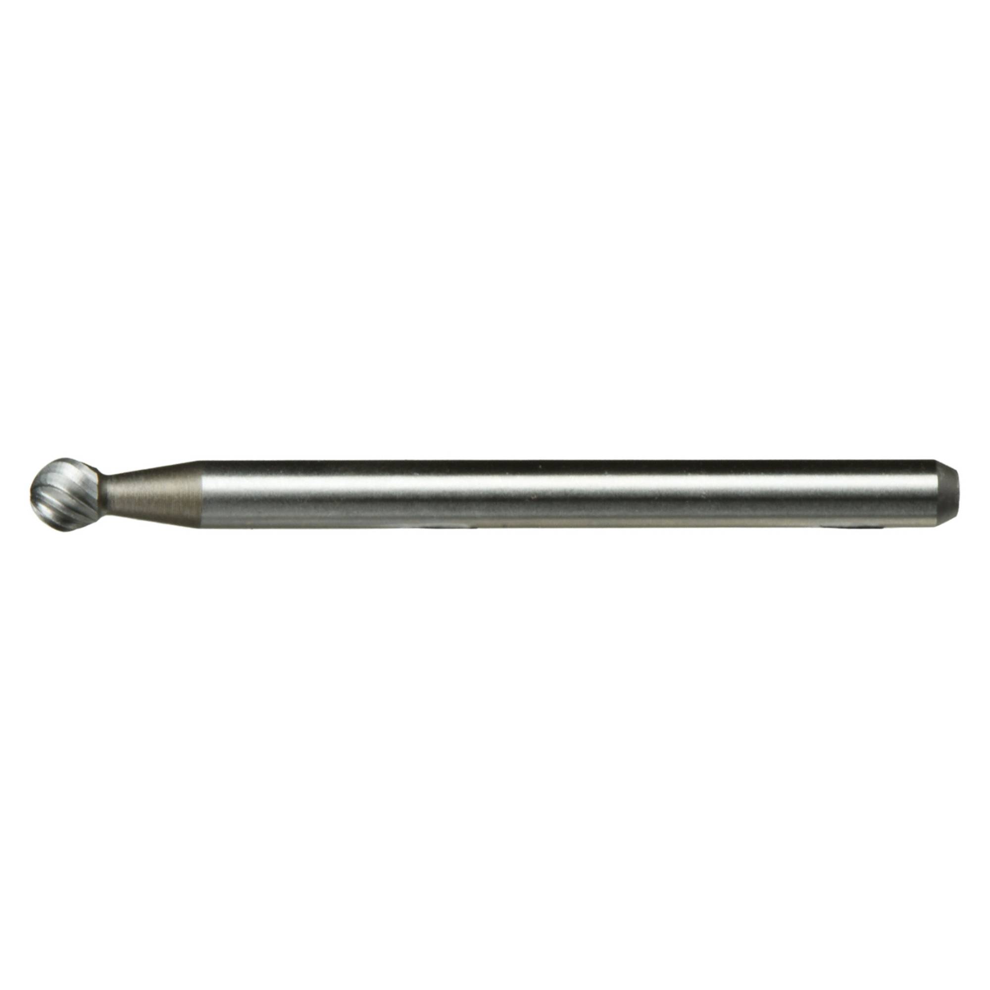 A cylindrical metal rotary tool bit with a rounded, textured tip used for engraving or shaping materials.