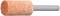 A cylindrical grinding stone with a rough orange-brown texture attached to a metal shaft, used for sharpening or smoothening surfaces.