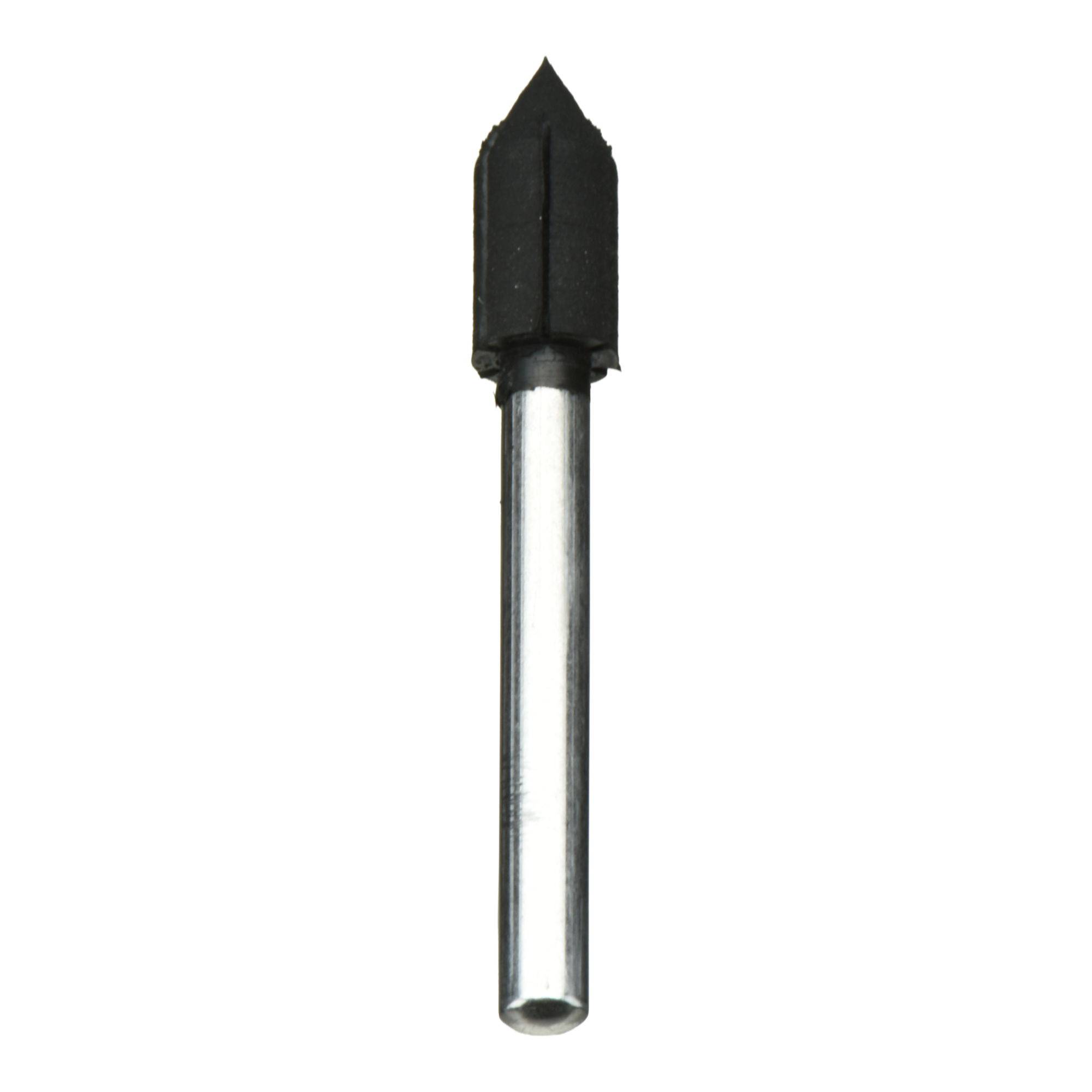 A metal drill bit with a black, conical tip designed for precision drilling in glass or tiles, isolated on a white background.