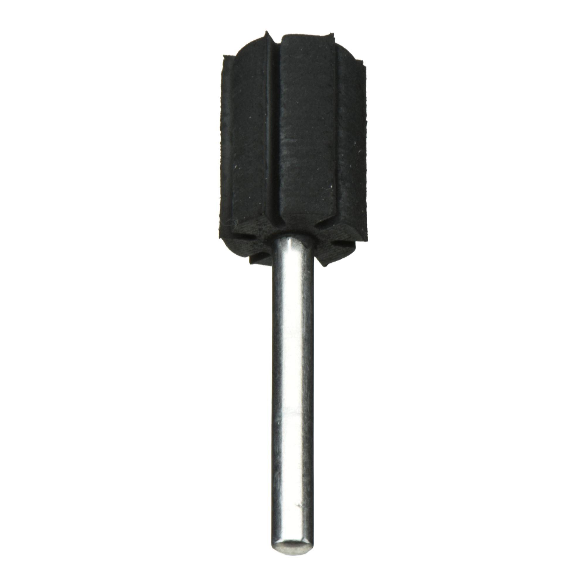 A cylindrical abrasive tool with a metallic handle, used for polishing or grinding surfaces.