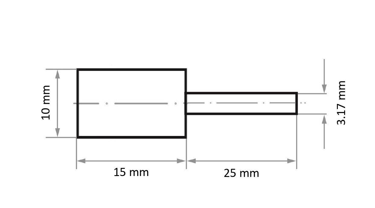 'Technical drawing of a T-shaped object with a 10 mm by 15 mm rectangular base connected to a 25 mm long, 3.17 mm thick shaft.'