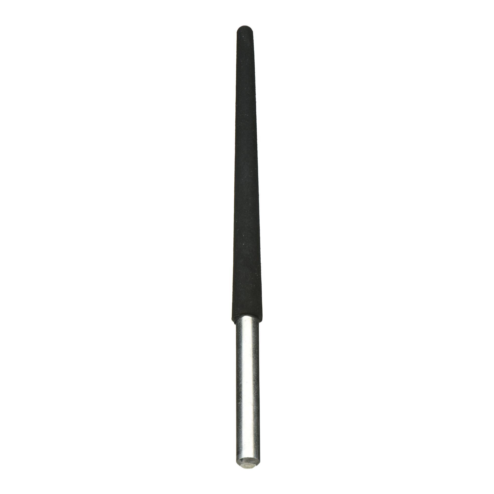 A black tapered deburring tool with a metal handle, used for smoothing edges or removing burrs from materials.