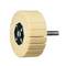 A beige polishing wheel with a central metal disc and an attached cylindrical rod, used for buffing or smoothing surfaces.
