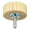 A beige foam wheel with slits, mounted on a metal rod, used for polishing or sanding in power tools.