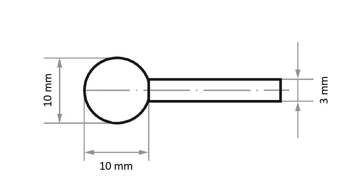 Circular knob with a 10mm diameter and a 3mm protruding shaft. Total length is the sum of knob and shaft, shown as 10mm and 3mm.