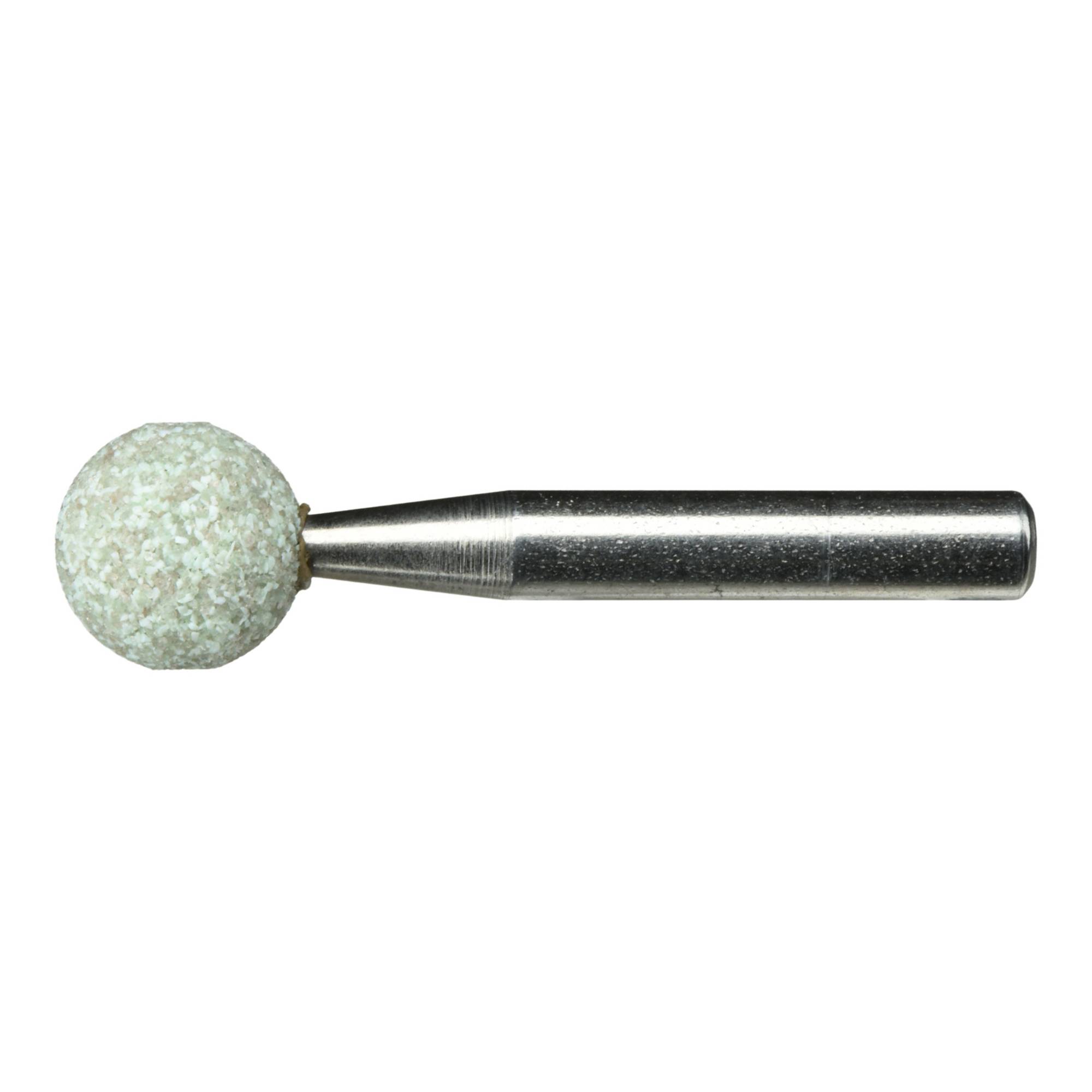 A cylindrical metal handle attaches to a spherical stone head, resembling a grinding or polishing tool, set against a white background.
