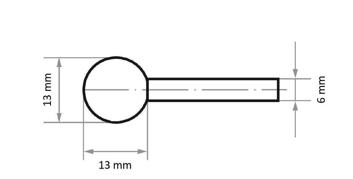 Diagram of a pin with a round head measuring 13 mm in diameter. The shaft is 13 mm long and 6 mm thick. Measurements are labeled.