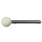 A drum mallet with a white felt head and a metal handle, used for percussion instruments.