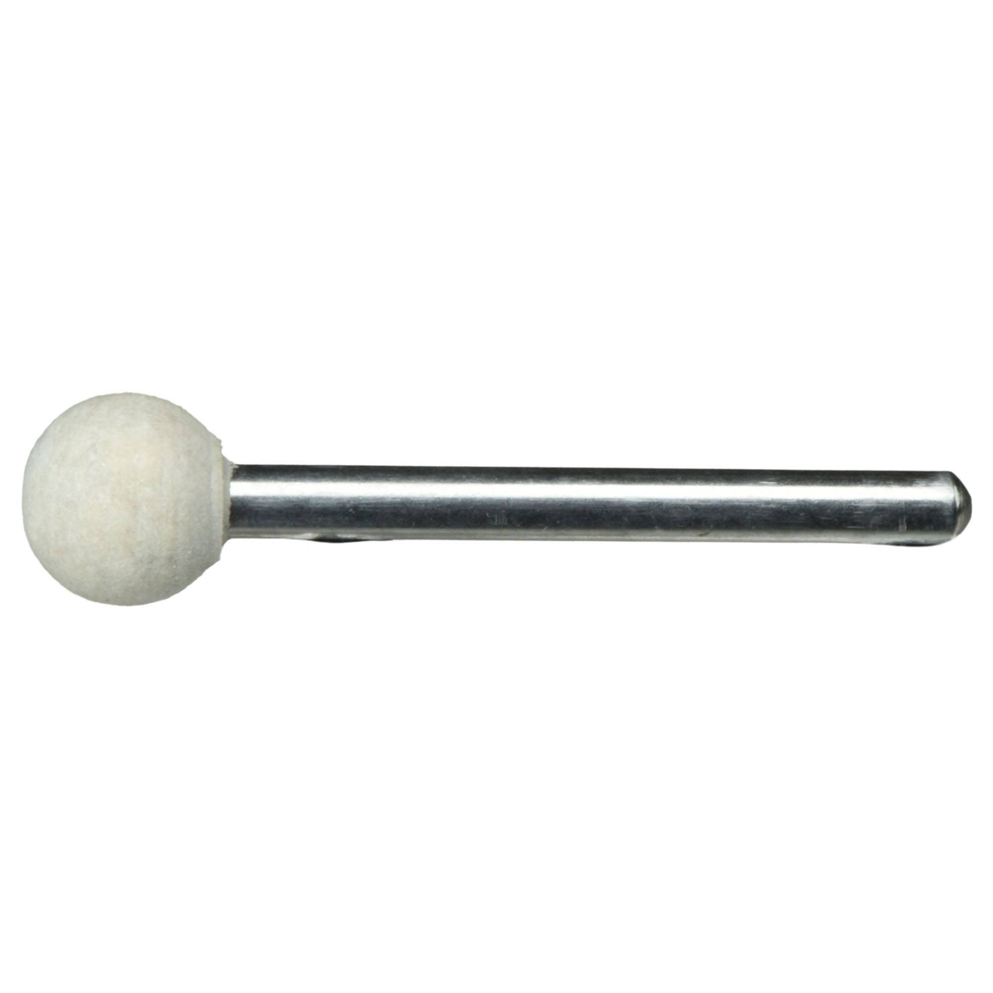 A cylindrical metal tool with a round, white felt tip, used for polishing or buffing surfaces.