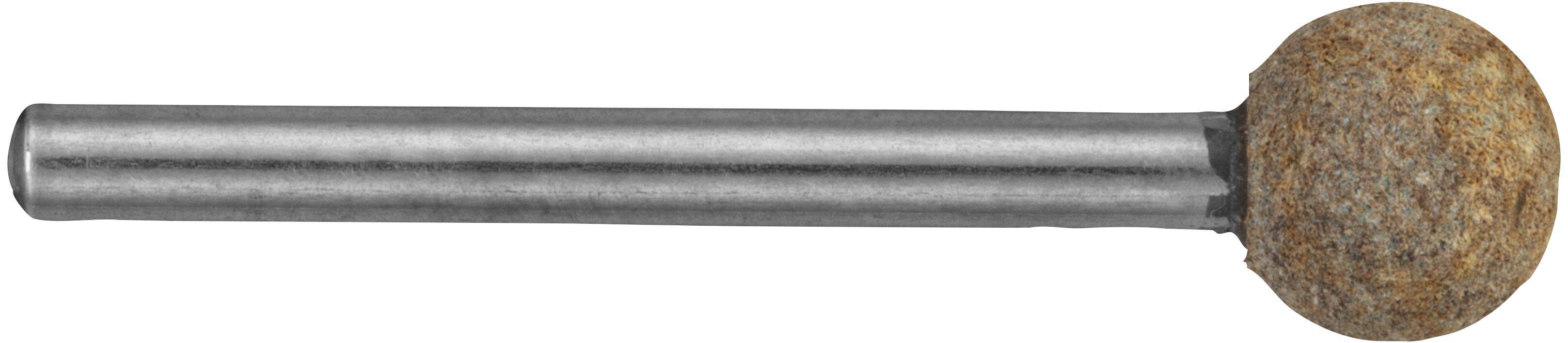 A metal rod with one end shaped into a rough, spherical stone connected to the rod, resembling a lollipop. The stone appears textured and weathered.