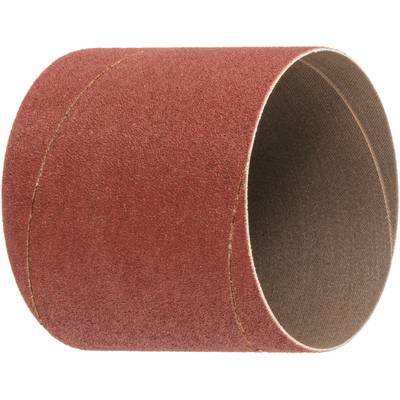 A red cylindrical sanding sleeve with a rough texture, used for smoothing surfaces in woodworking or metalwork.