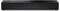 A sleek black soundbar with minimalistic design, featuring a control panel on the top surface and discreet branding on the side.