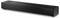A sleek black soundbar with a slim design, featuring control buttons on top and the brand name displayed. Designed for enhanced audio output.