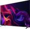 A flat-screen TV displaying vibrant, abstract waves in shades of red, purple, and blue, creating a dynamic and colorful visual effect.