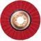 Red abrasive flap disc with a central metallic hub, used for grinding and finishing surfaces.