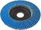 A blue abrasive flap disc with a hole in the center, used for grinding and finishing metal surfaces.