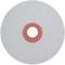 A round abrasive grinding wheel with a gray textured surface and a red circular center, used for grinding and sharpening tools.