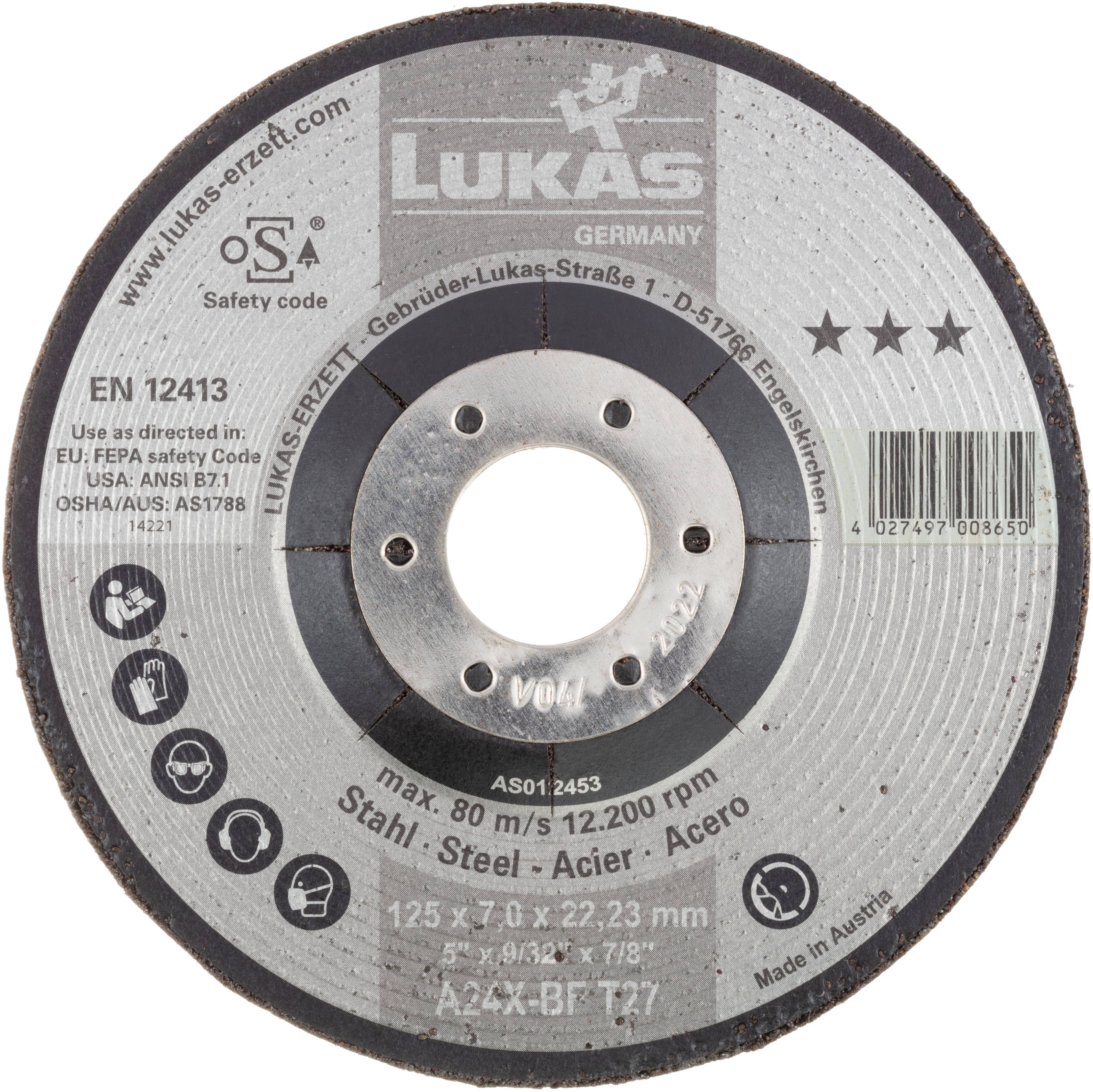 LUKAS-ERZETT AS012451V9802 T27 115x7,0x22,23 Grinding disc Diameter 115 mm Bore diameter 22.23 mm Steel 10 pc(s)-0