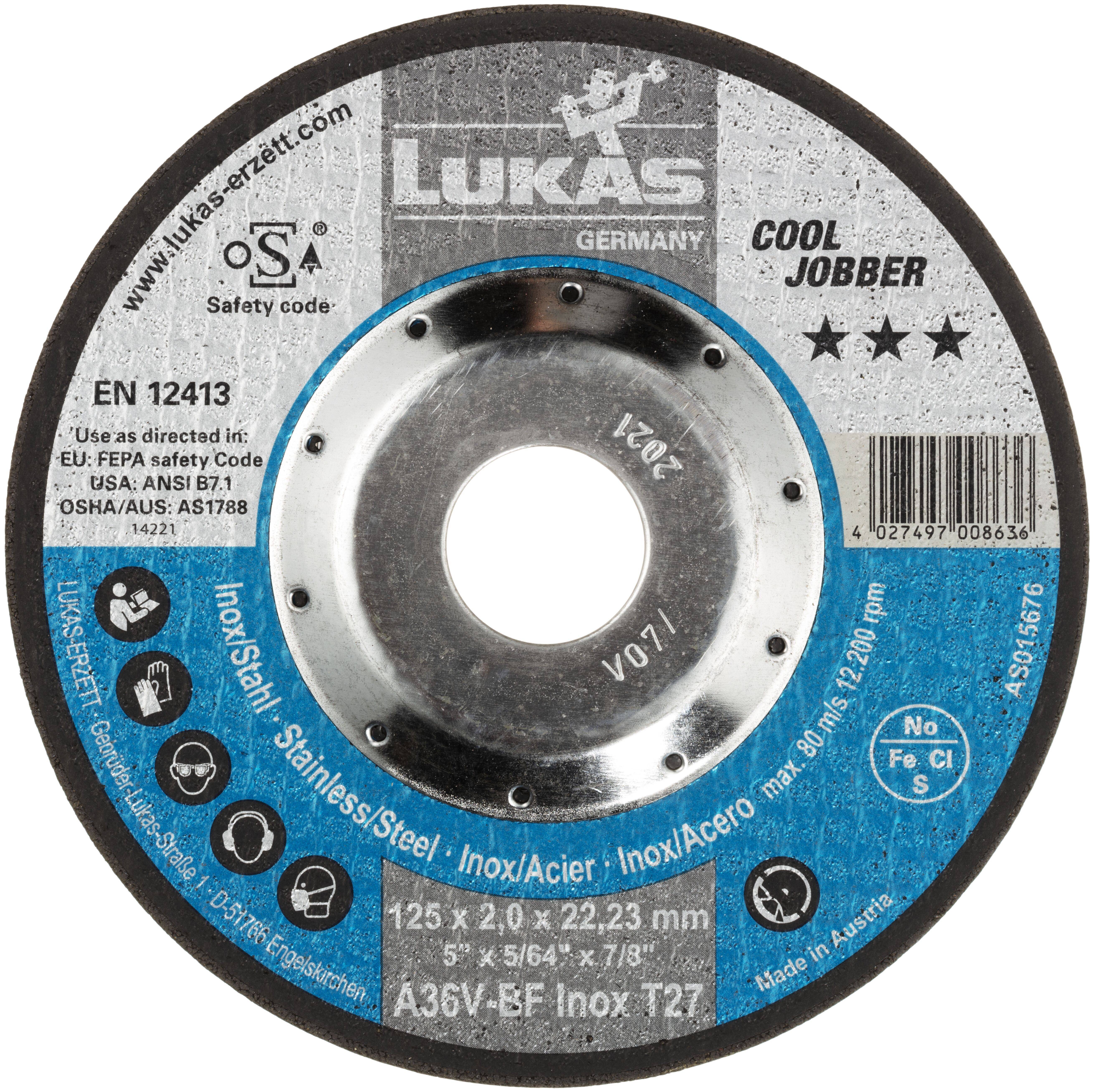 LUKAS-ERZETT AS015675V9802 T27 115x2,0x22,23 A36V-BF Grinding disc Diameter 115 mm Bore diameter 22.23 mm Metal 25 pc(s)-0
