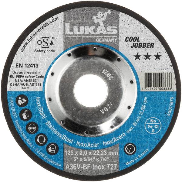 LUKAS-ERZETT AS015675V9802 T27 115x2,0x22,23 A36V-BF Grinding disc Diameter 115 mm Bore diameter 22.23 mm Metal 25 pc(s)