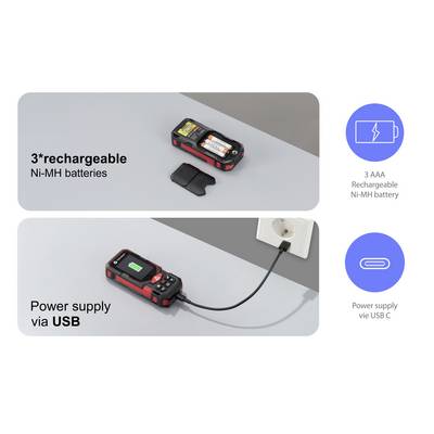Image of a rechargeable battery pack with 3 AAA Ni-MH batteries and a USB-C charging option, showing power supply via USB.
