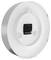 A wall-mounted white round smoke detector with a battery compartment visible on its back.