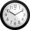 A round wall clock with a black border, showing the time at 10:10. It has black hour marks and hands on a white face.