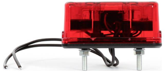 A small, rectangular red LED warning light with visible wiring and mounting screws, likely for use in vehicles or machinery signaling.