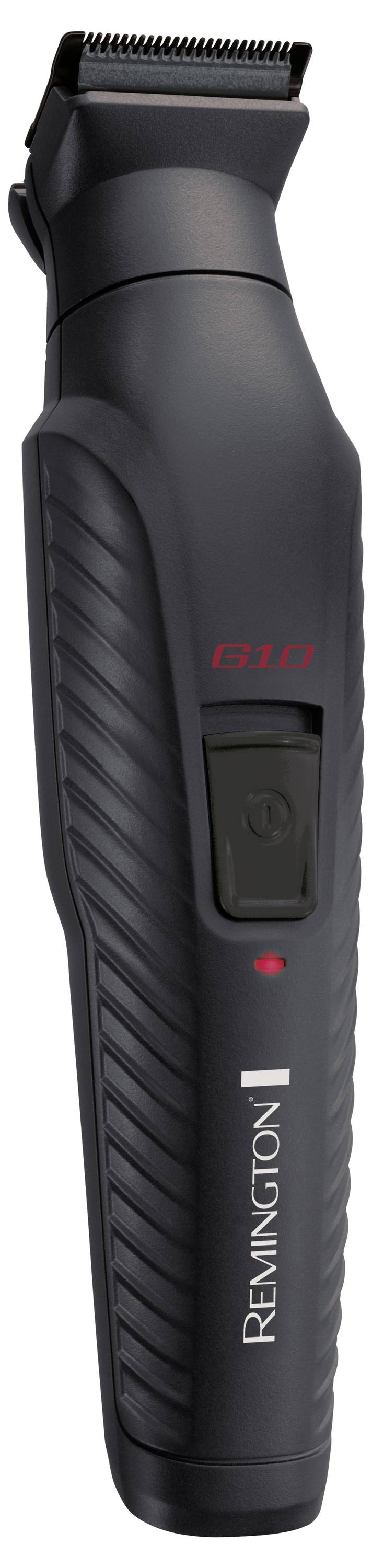 A black Remington electric shaver with a textured grip and power button, displaying the model number 'B10'.