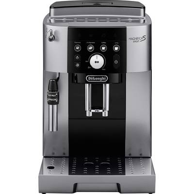 Espresso machine with control panel displaying various coffee options and a milk frothing wand, branded 'DeLonghi Magnifica S'.