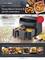 Gourmetmaxx dual-chamber air fryer with fries shown. Promises quick, low-fat meal preparation. Highlights energy-saving and versatile cooking modes.
