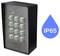 'Metal keypad lock with green-lit numbers, suitable for outdoor use due to its IP65 water-resistant rating.'