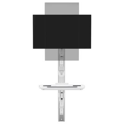 A wall-mounted ergonomic workstation with an adjustable monitor arm and keyboard tray, designed for space-saving and comfortable use.